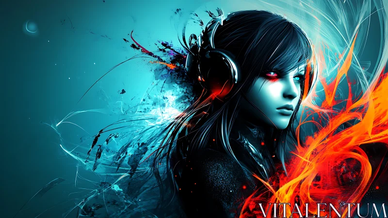 Midnight DJ between icy waves and neon firestorm.