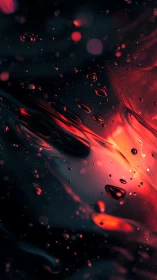 Abstract red liquid currents with floating droplets glow.