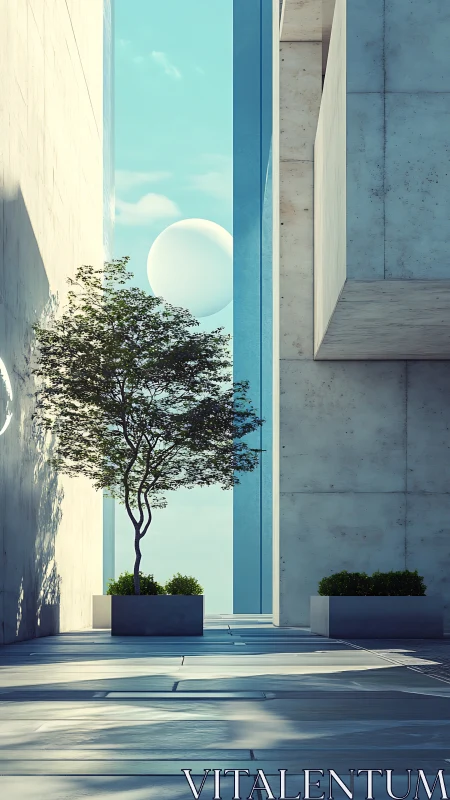 Minimalist Courtyard: Solitary Specimen Tree Between Concrete Architectural Planes