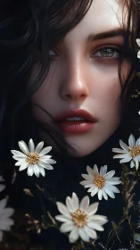 Digital portrait study with floral foreground integration.