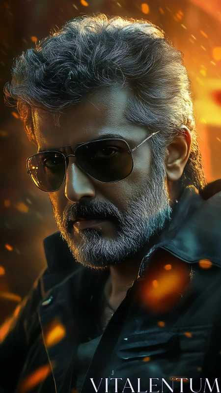 Confident silver haired hero in glowing cinematic light.