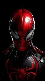 Red black spider hero portrait under dramatic lighting.