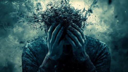 Shattered thoughts erupt in a storm of surreal mind dust.