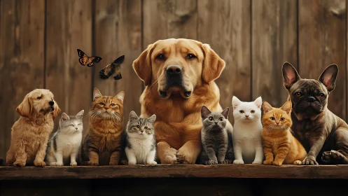 A Heartwarming Group of Dogs, Cats, and Butterflies Together