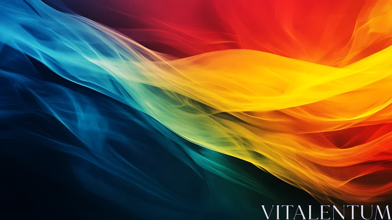 Multicolored translucent waveforms intersect across dark field