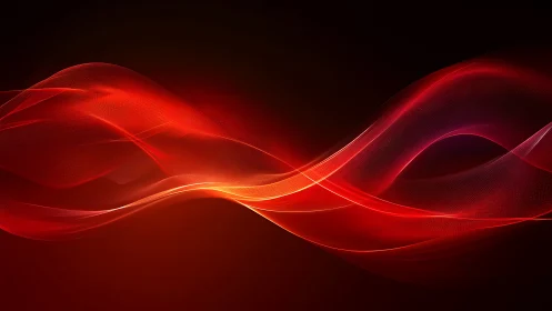 Luminous red light waves flow across a deep black void