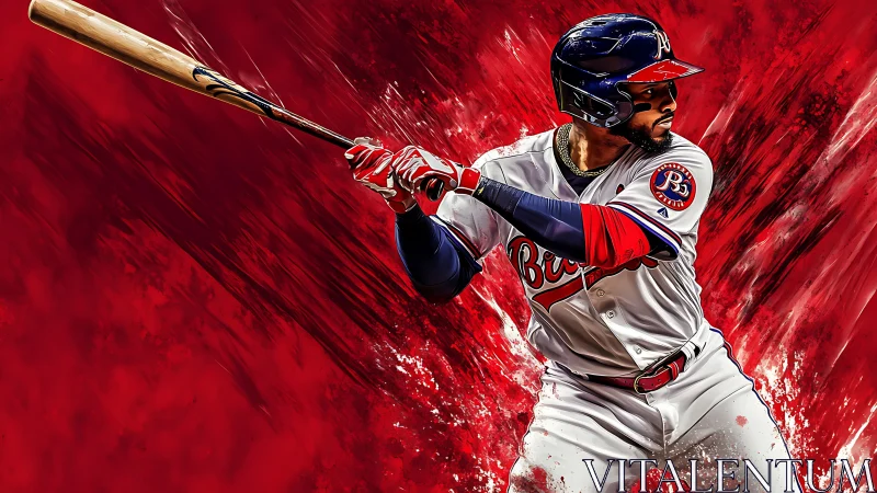 Electric red spotlight on a poised baseball slugger at bat.