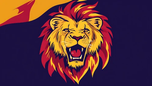 Roaring lion head bursts with bold strength and fiery color