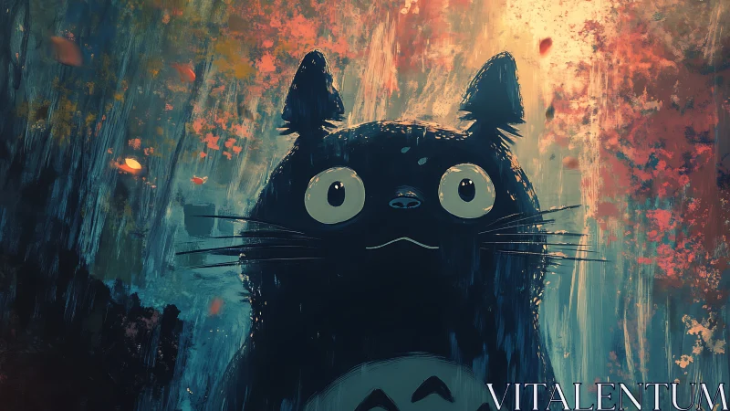 Whimsical forest creature in painterly teal and amber light.