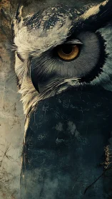 Digital painting close-up of a vigilant owl in chiaroscuro profile.