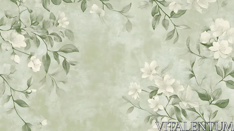 Soft sage blossoms drifting across a whispering canvas.