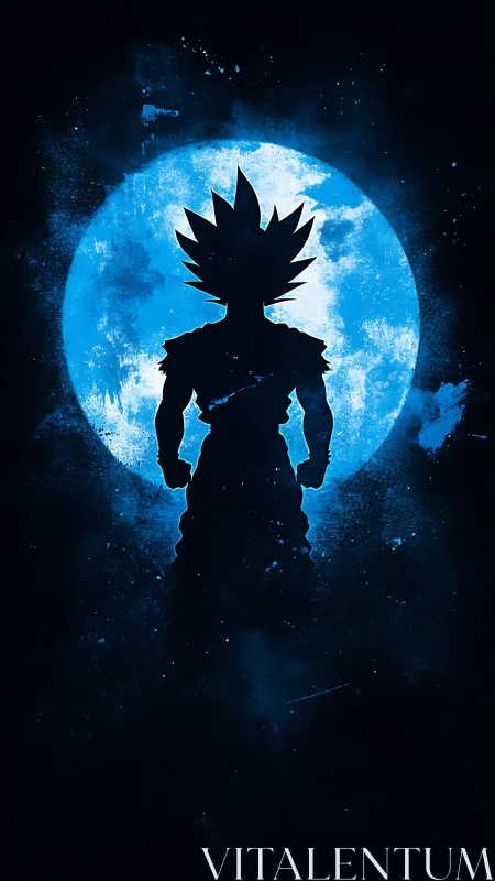 Anime silhouette against lunar backdrop in high-contrast profile.