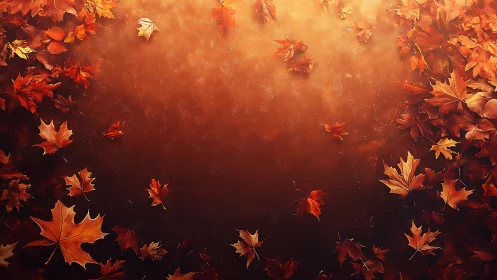 Fallen autumn leaves frame a warm, softly glowing background