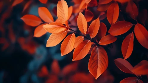 Vibrant autumn leaves in close-up, moody nature photography style.