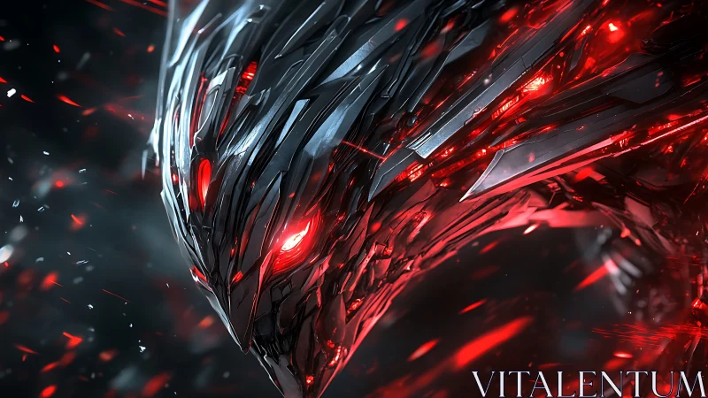 Cybernetic dragon head rendered with high-gloss metallic shards