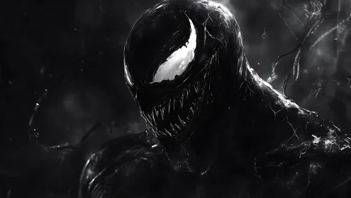 Monochrome symbiotic creature rendered in high-contrast detail