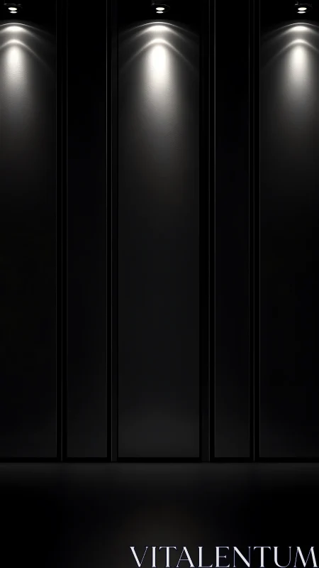Black vertical panels with overhead spot lighting pattern.