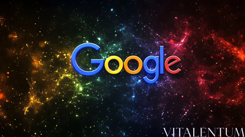 Google logo over vibrant cosmic nebula background.