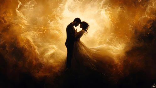 Romantic Embrace Glowing in Golden Light