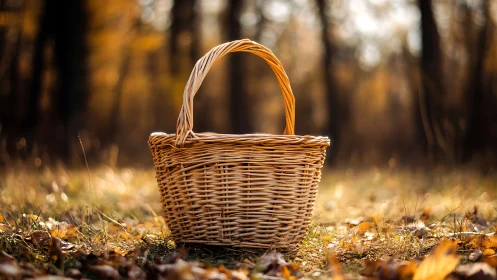 Woven Basket in Autumn Forest Light.