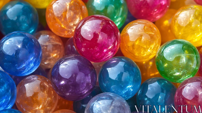 Photorealistic close-up of glossy translucent gumball spheres.