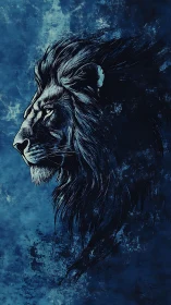 Midnight lion profile carved from stormy sapphire shadows.