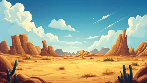 Sunlit desert canyon under vivid blue summer sky.