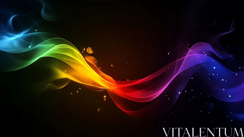 Chromatic light ribbons sweeping through deep space field.