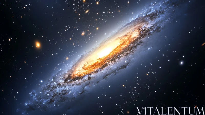 Spiral galaxy core glowing in deep space star field.