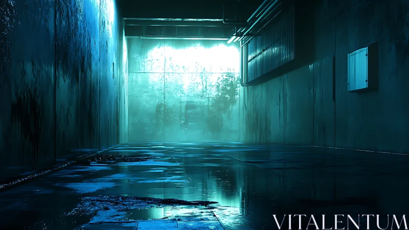 Moody neon corridor glowing with quiet reflective mystery.