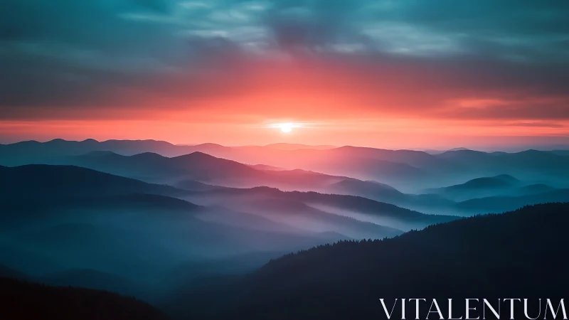 Mist-draped mountain waves drink in an electric sunrise glow