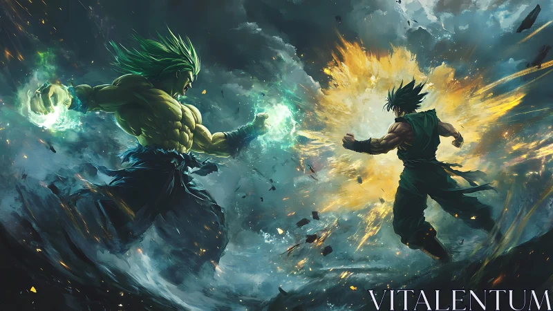 Storm-born warriors collide as galaxies bend around fists