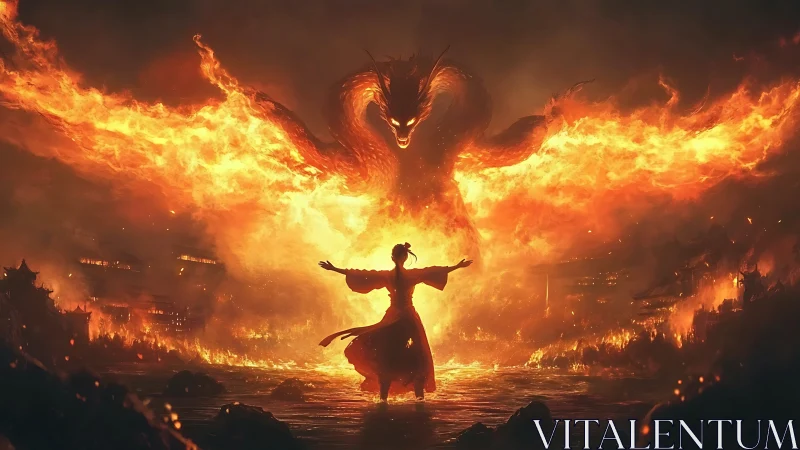 Fiery dragon spirit meets lone hero in a blazing showdown.