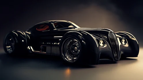 Streamlined neo-retro concept coupe rendered in dramatic 3D light