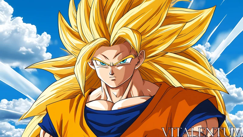 Golden-haired anime warrior channels intense sky energy.