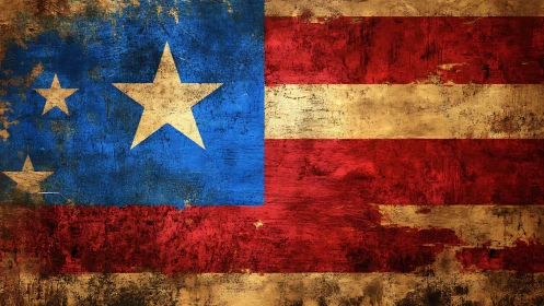 Grunge reinterpretation of a star-spangled striped flag.