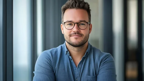Studio headshot of confident professional in soft window light