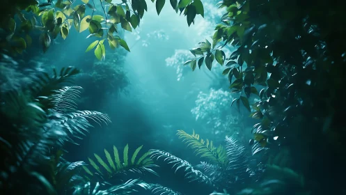 Luminous Canopy: Upward Perspective Through Layered Forest Foliage.