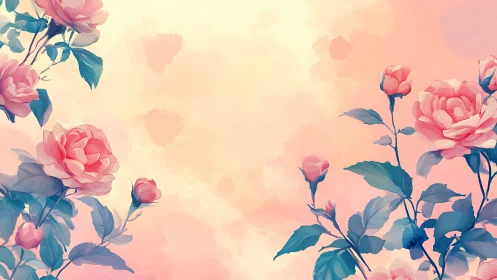 Pink Peonies Against Warm Sky Gradient.