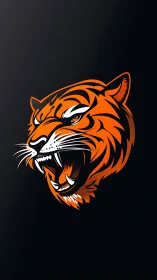 Ferocious tiger head logo roars against dark gradient background.