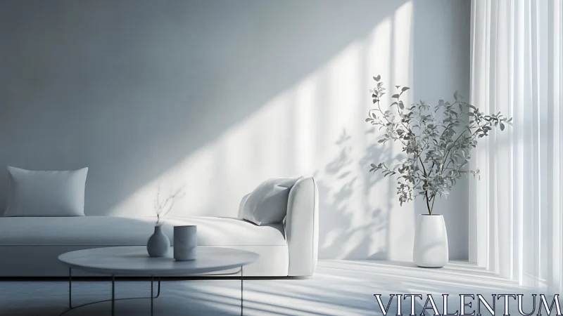 High key minimalist living room with soft directional daylight