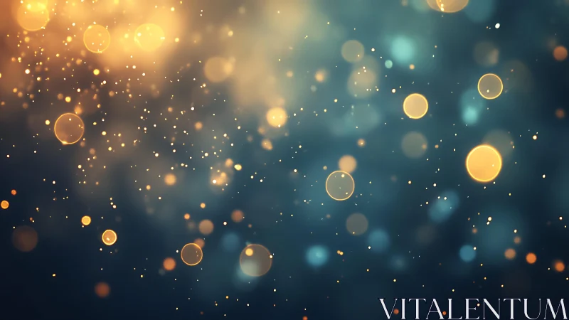 Golden bokeh lights on dark blue background in abstract style.