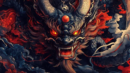 Infernal dragon spirit erupts in swirling crimson and smoke.