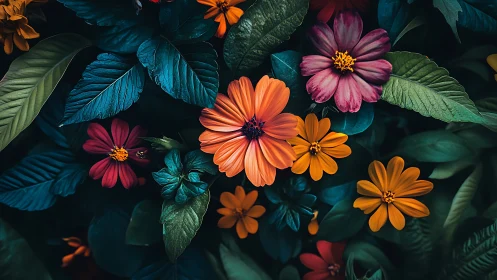 Vibrant Floral Garden with Bold Orange and Pink Blooms