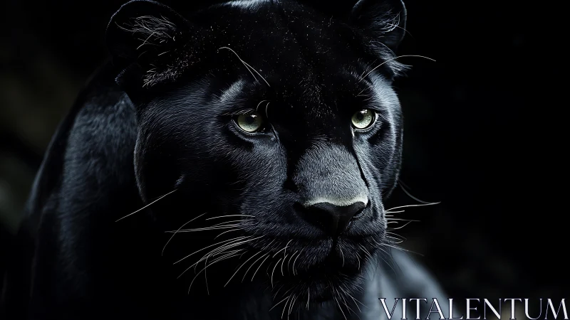 Black Panther Portrait Against Darkness.