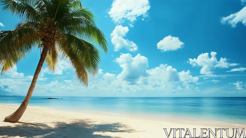 Tropical Beach Paradise. Pristine Sand, Palm, Turquoise Waters.