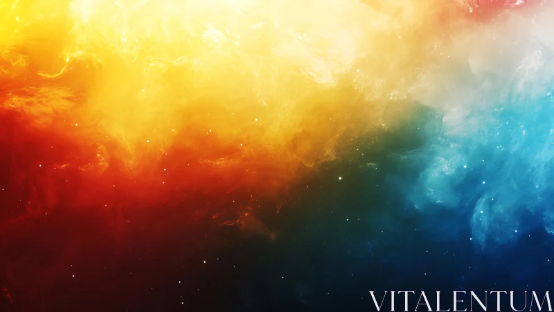 Colorful cosmic nebula blend in yellow, red and blue space