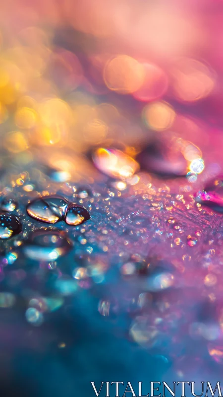 Prismatic raindrop constellations over neon twilight ground.