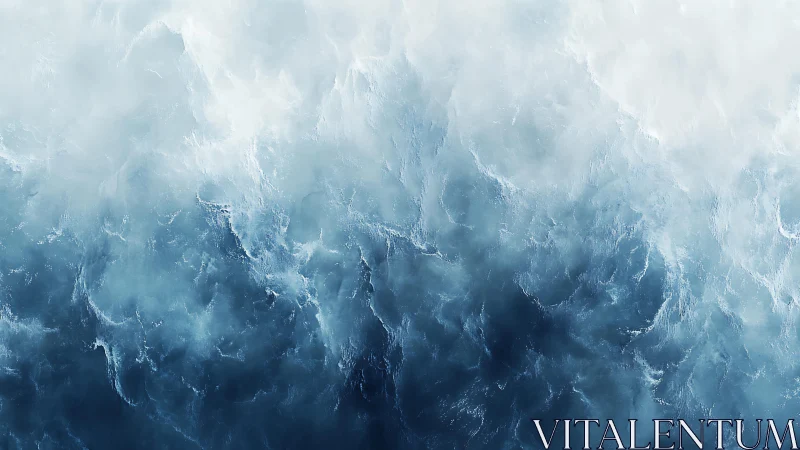 Abstract Aerial View of Ocean Waves in Cool Blue Tones.