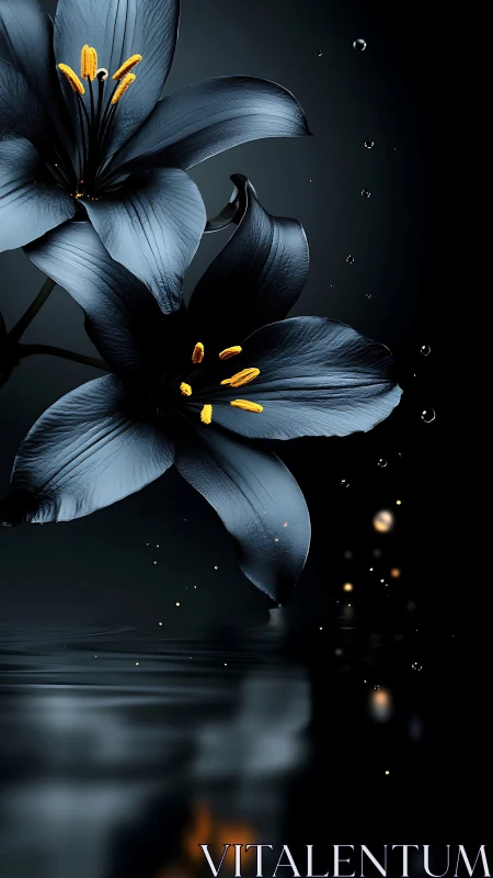 Luminescent Lilies with Golden Stamens Against Atmospheric Darkness